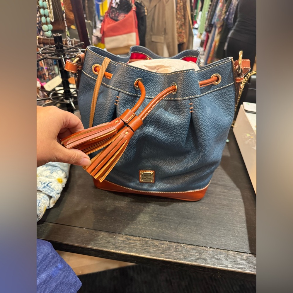 Dooney & Bourke Blue and Tan Bucket Bag